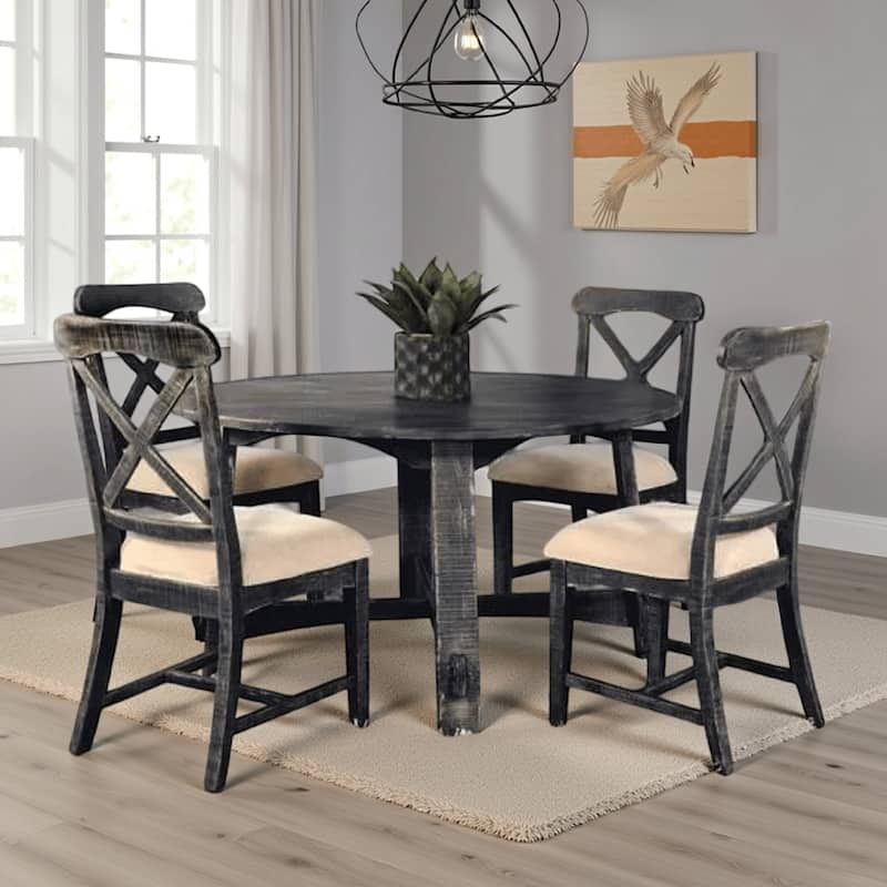 Rena Dining Table, 54 Inch Round Planked Black Smoke Mahogany Wood