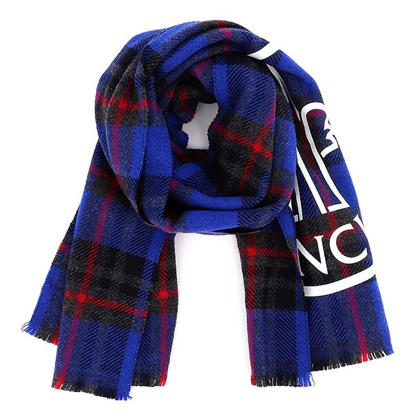 Moncler Mens Blue Check Logo Scarf. Opens flyout.