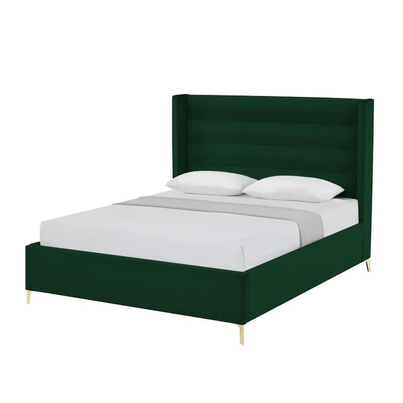 HomeRoots Green Velvet Upholstered Full Bed Frame