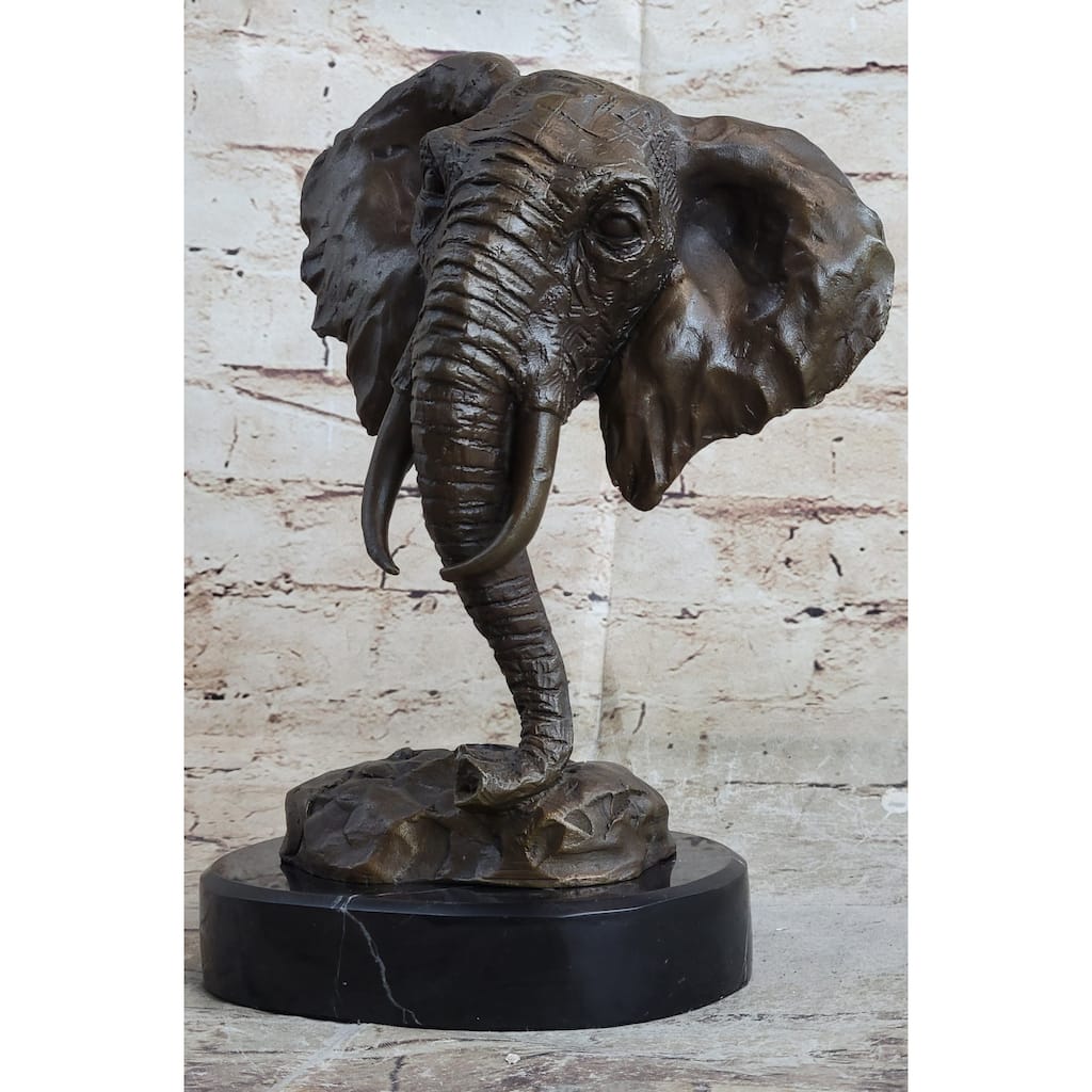 Original Milo Large Imitative Elephant Bust Bronze Sculpture Statue Wildlife Safari Decor