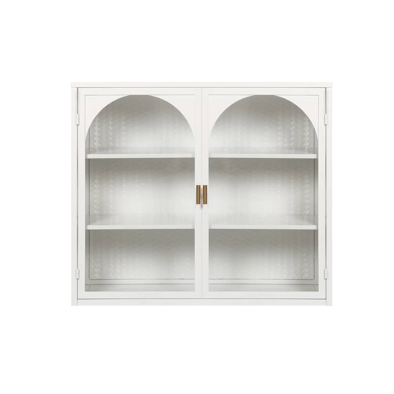 27.56"Glass Doors Modern Two-door Wall Cabinet with Featuring Three-tier Storage for Entryway,with Characteristic Woven Pattern