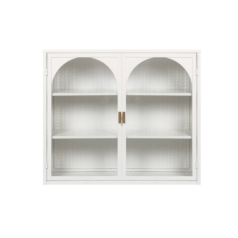 Modern Two-door Glass Wall Cabinet with Three-tier Storage for Various Spaces