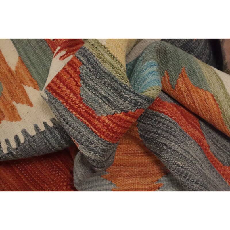 Hand Woven Oriental 100% Wool Carpet Southwestern Tribal Oranges & Rust Kilim Area Rug - 9' 8'' X 6' 5''