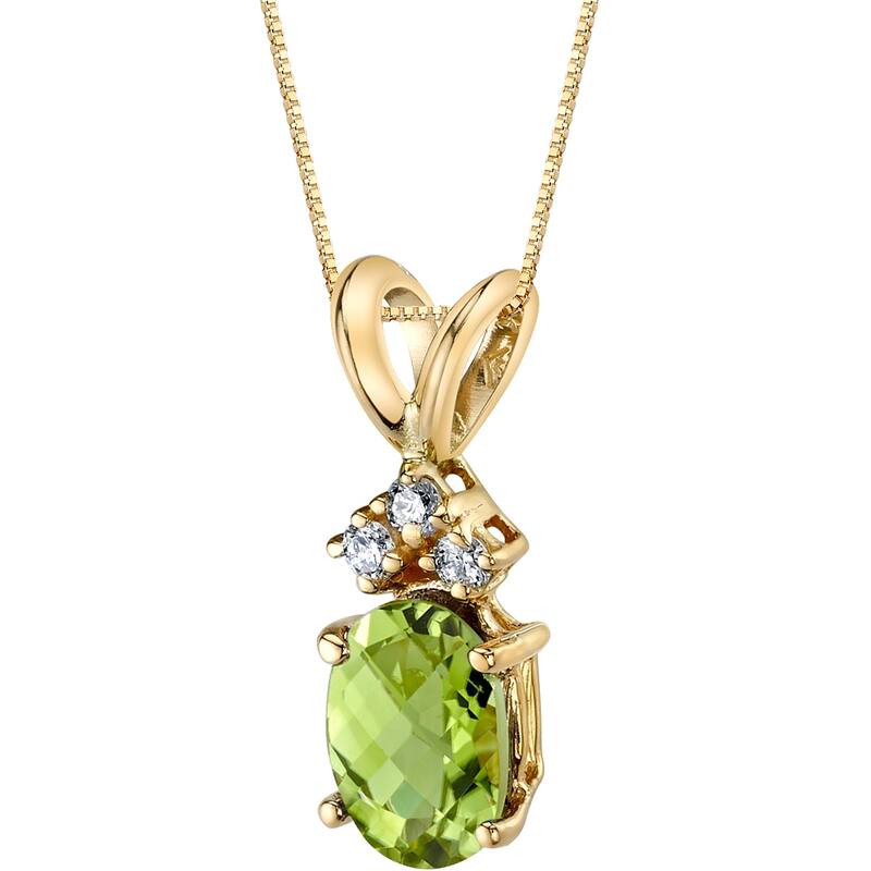 14k Yellow Gold Oval Shape 1.00 cts Peridot Diamond Pendant