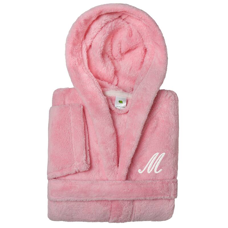 Sweet Kids 100% Polyester SUPER PLUSH Double Brushed Hooded Bathrobe with White Script Monogram - Medium - M