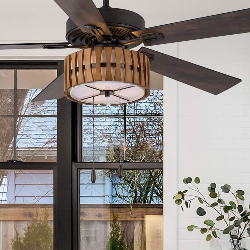 Adan River of Goods Oil Rubbed Bronze Metal and Wood 52-inch 3-Light Ceiling Fan - 52" x 52" x 13.75"/18.75"