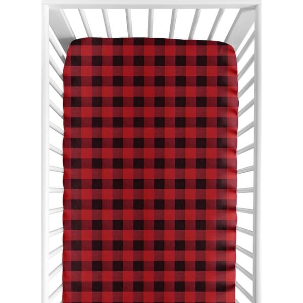 slide 2 of 6, Woodland Buffalo Plaid Collection Boy Fitted Crib Sheet - Red and Black Rustic Country Lumberjack