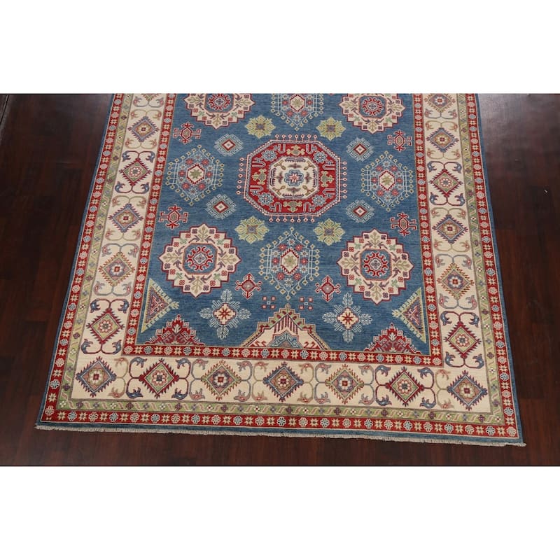 Traditional Geometric Kazak Oriental Wool Area Rug Hand-knotted Carpet - 7'11" x 9'11"
