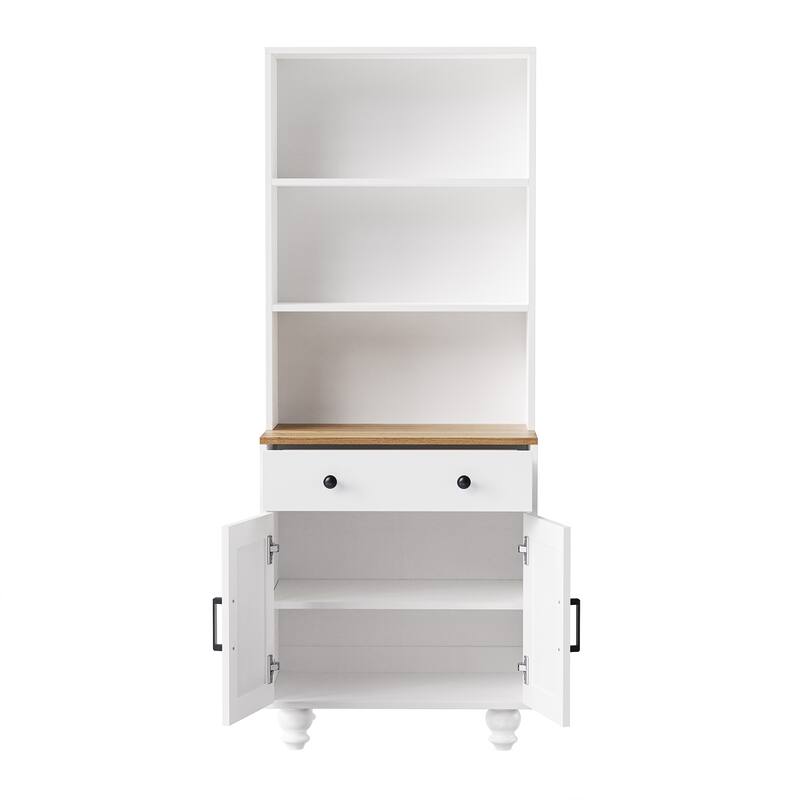 Roomfitters Farmhouse Storage Cabinet with Solid Wood Legs, Kitchen Pantry Cabinet with Adjustable Shelves and 5-Tier Bookshelf