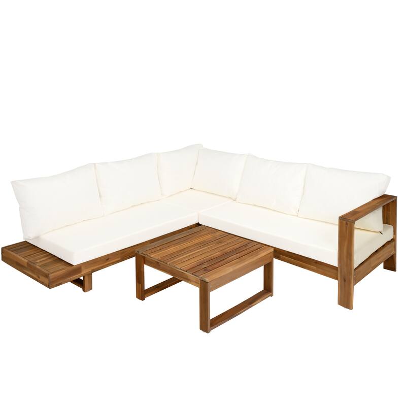 Christopher Knight Home - Riley Outdoor 4-piece Acacia Wood Sectional Patio Sofa Set
