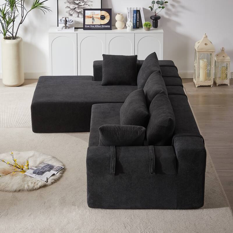 Modern Chenille Upholstered Sectional Sofa Couch Set,Modular L Shaped Sectional Living Room Sofa Set With 6 Pillows(Left Chaise)