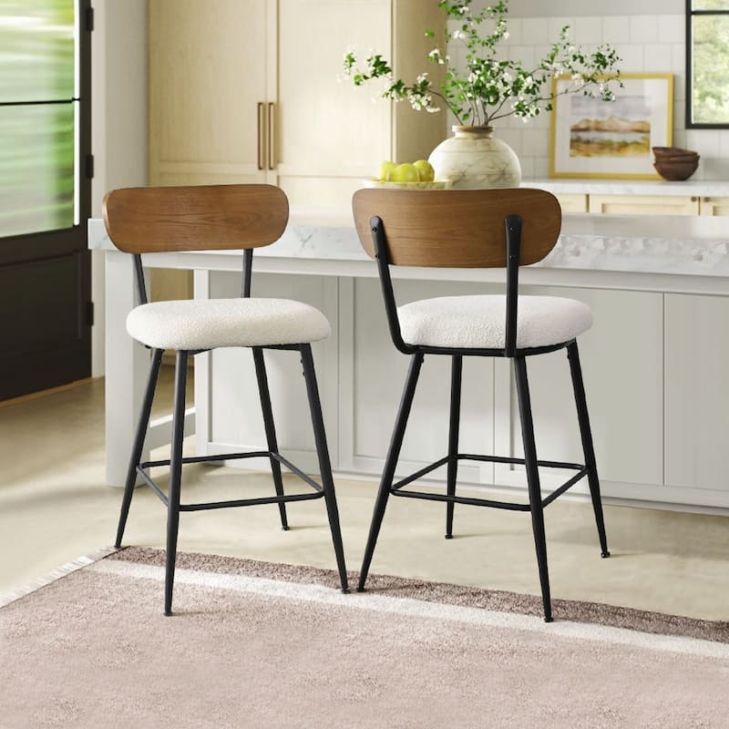Boucle Counter Stool with Ash Back(Set of 2) - Set of 2 - Beige - Counter Height