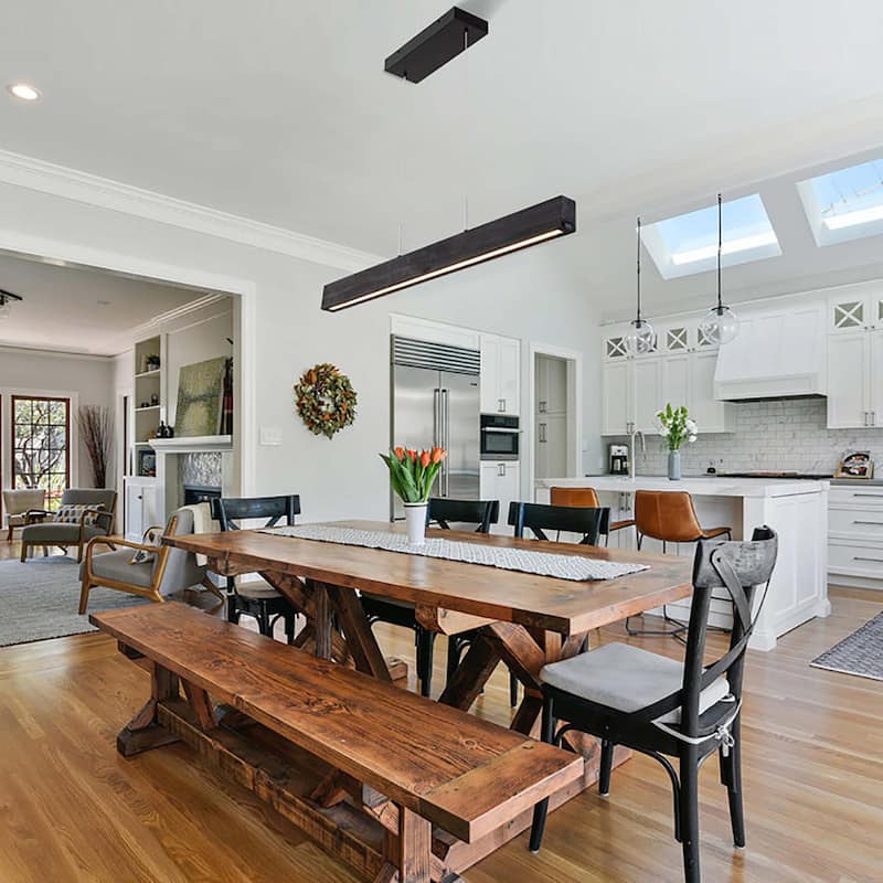 Antique Farmhouse Wooden Linear Pendant Lights Integrated LED Kitchen Island Lights