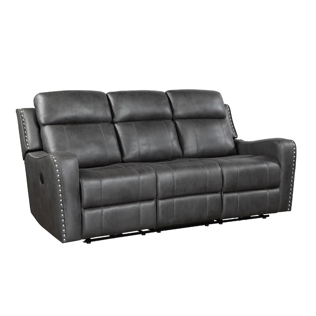 Gimo Power Recline Sofa, Dark Gray Microfiber, USB Ports, 82 Inch