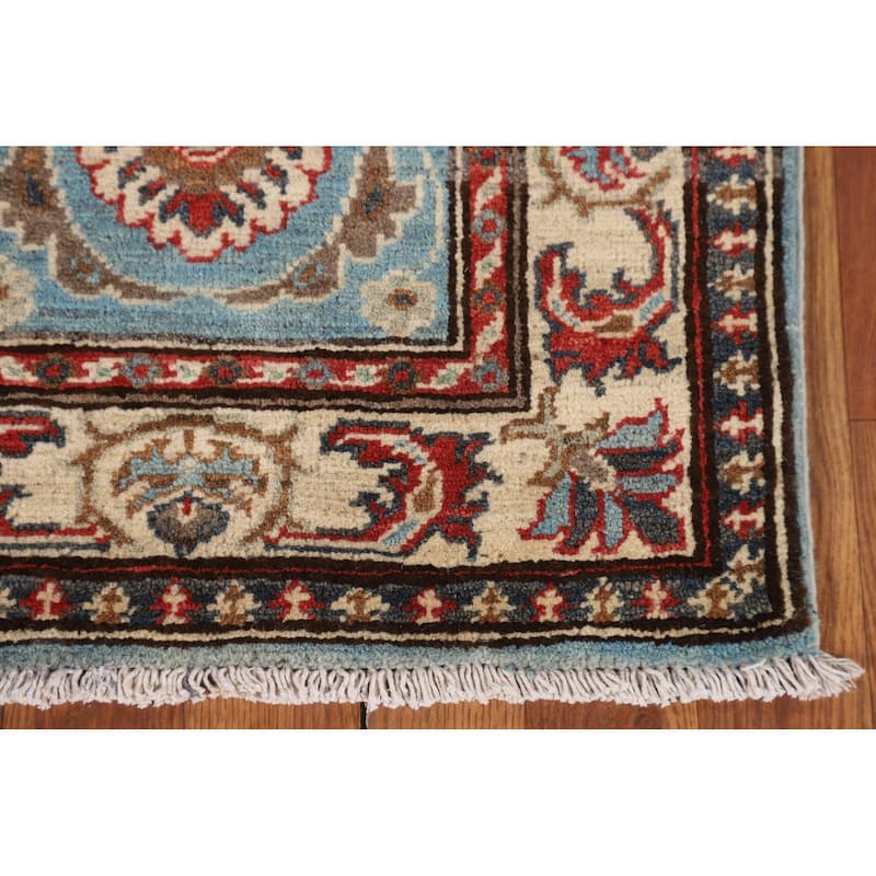 Light Blue Kazak Oriental Runner Rug Handmade Hallway Wool Carpet - 2'0" x 5'8"
