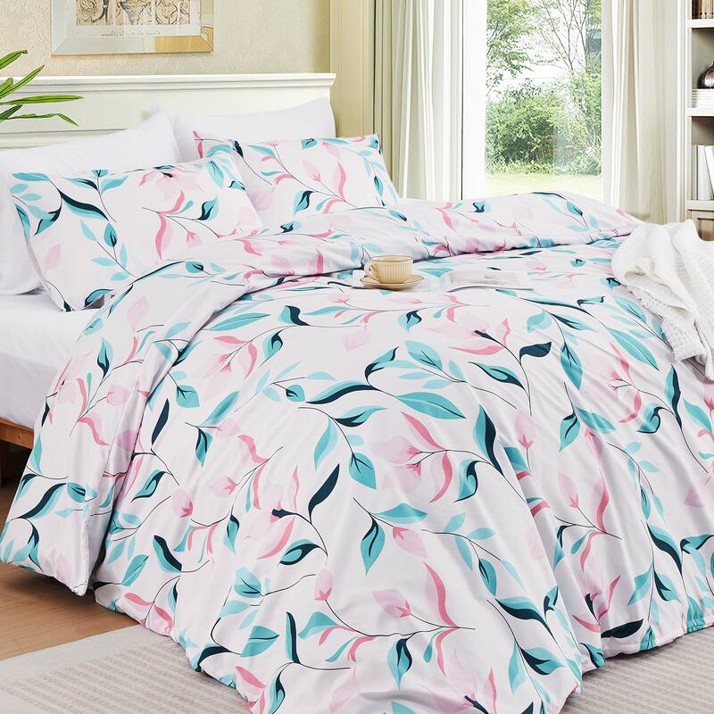 JEAREY 3-Piece Luxury Duvet Cover & Sham Set - Floral Abundance - Twin