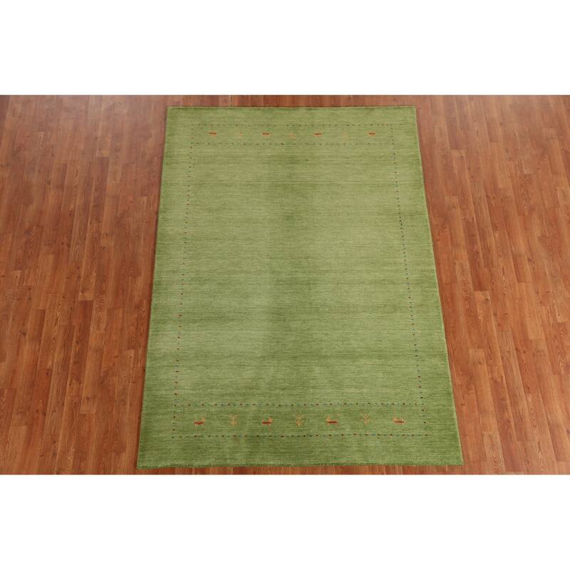 Hand Knotted Oriental 100% Wool Carpet Tribal Animal Pictorial Green Gabbeh Area Rug - 7' 7'' X 5' 3''