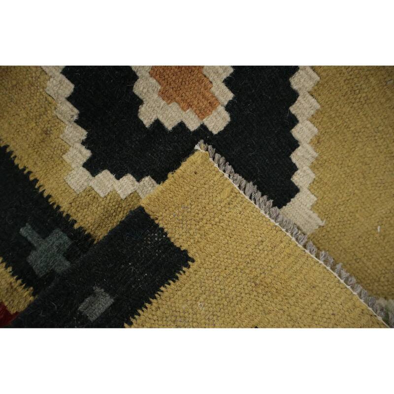 Hand Woven Oriental 100% Wool Carpet Southwestern Modern Yellow & Gold Kilim Runner Rug - 9' 10'' X 3' 0''