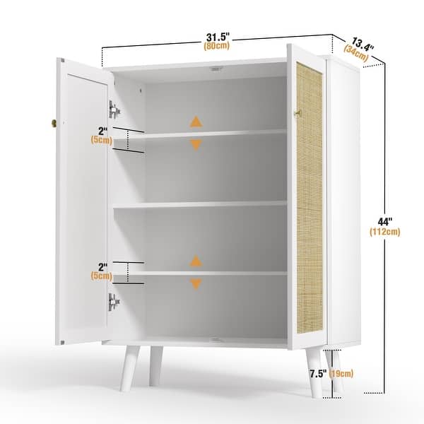dimension image slide 0 of 2, Anmytek Modern 2-Door Rattan Buffet Sideboard Kitchen Storage Cabinet for Living Room