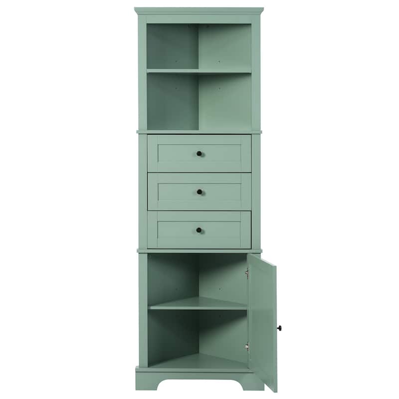 Triangle Tall Cabinet with 3 Drawers and Adjustable Shelves Corner lockers with Painted Finish for Bathroom