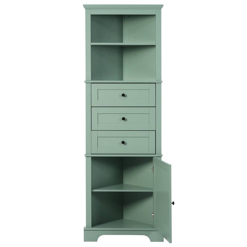 Triangle Tall Cabinet with 3 Drawers and Adjustable Shelves for Bathroom