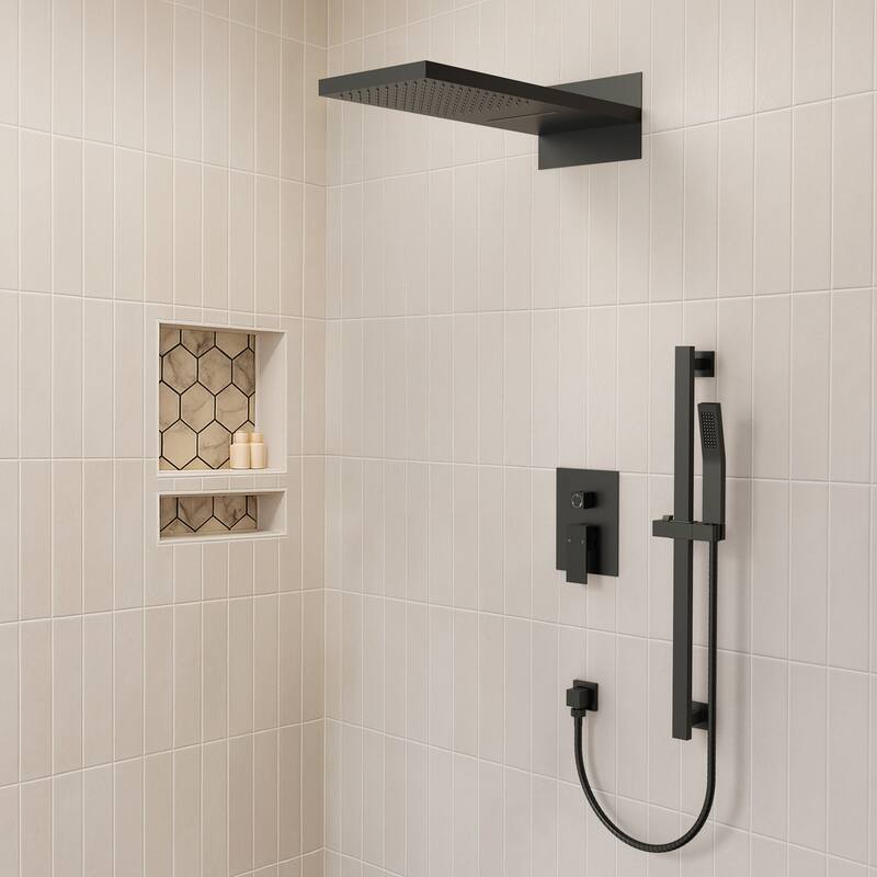 Dual-Function Wall Mounted Waterfall & Rainfall Shower Faucet Set With Rough-In Valve - 22"*10"