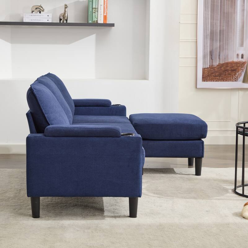 78" Fabric L-Shaped Sectional Sofa with USB, Ottoman & Magazine Bags (3-Seater)