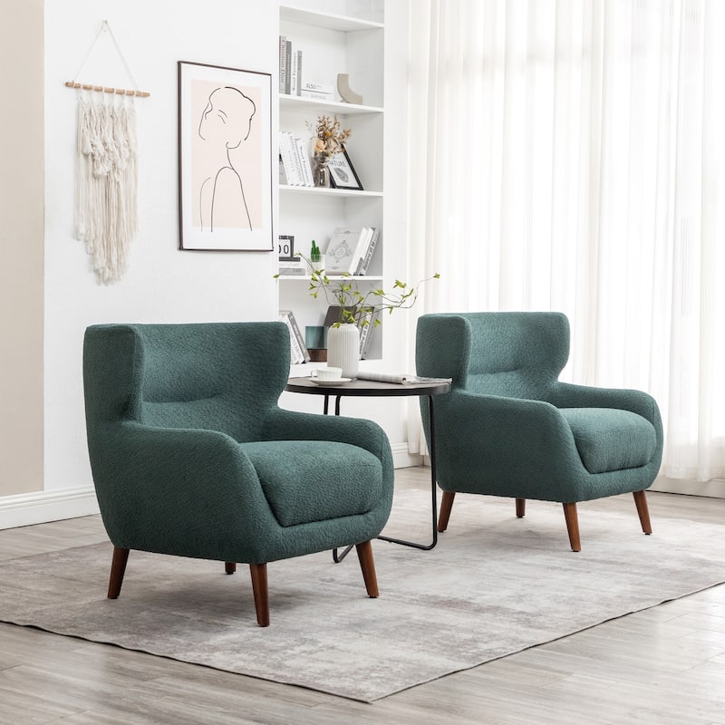 XINMICS Tufted Accent Chair, Wingback Upholstered Armchair for Living Room, Bedroom, Set of 2