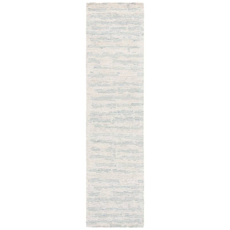 SAFAVIEH Handmade Ebony Anastasiya Modern & Contemporary Wool Rug - 2'3" x 9' Runner - Ivory/Light Blue