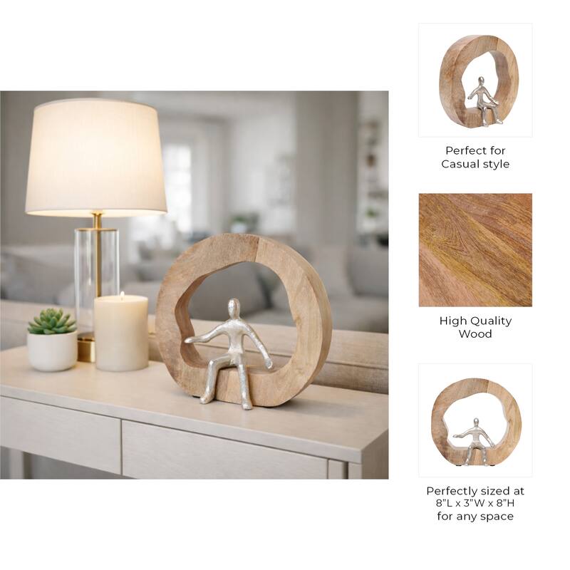 Decorative Figurine on Round Wooden Stand Sculpture