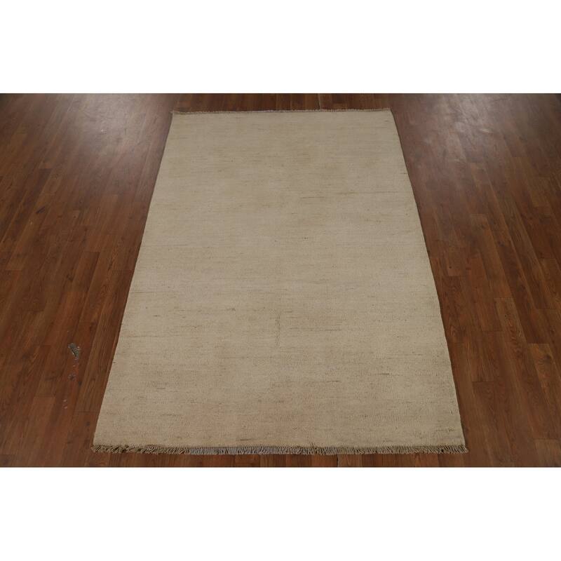 Gabbeh Modern Rug Handmade Beige Solid Wool Carpet - 4'2" x 5'10"