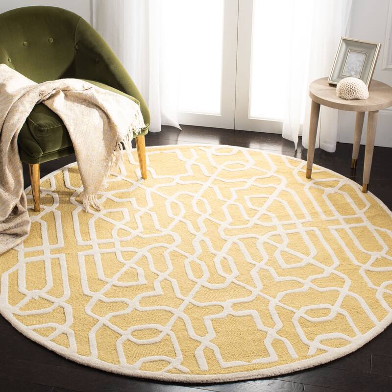 SAFAVIEH Handmade Cambridge Sissi Modern Wool Rug - 6' Round - Gold/Ivory