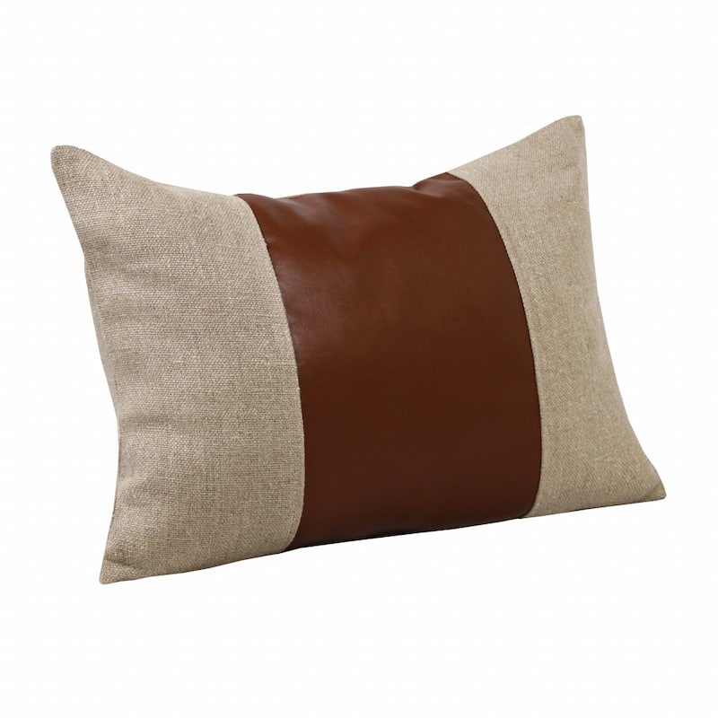 HomeRoots 14" X 20" Tan And Brown Linen Striped Zippered Pillow