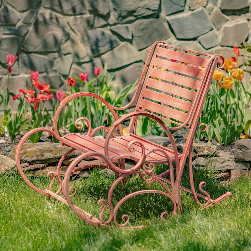 "Monte Carlo 1968" Iron Rocking Arm Chair in Flamingo Pink - 24.5" L x 42" W x 36.5" H