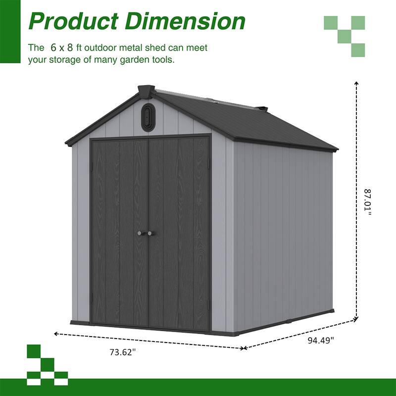 Large 6' x 8' Outdoor Resin Plastic Storage Shed w/Floor & Lockable - 6*8ft