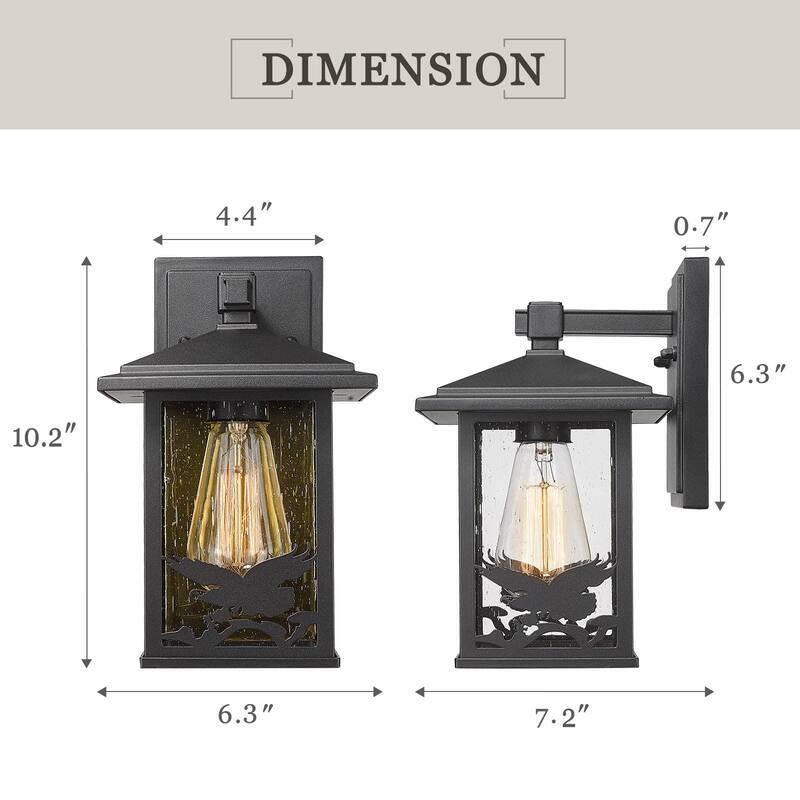 Outdoor Wall Sconce Light, Aluminum Eagle Pattern with Seeded Glass