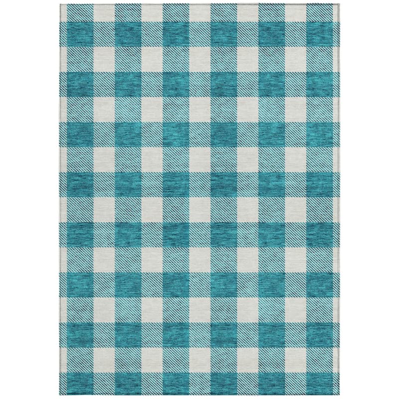 HomeRoots Plaid Transitional Rectangle Outdoor Rug