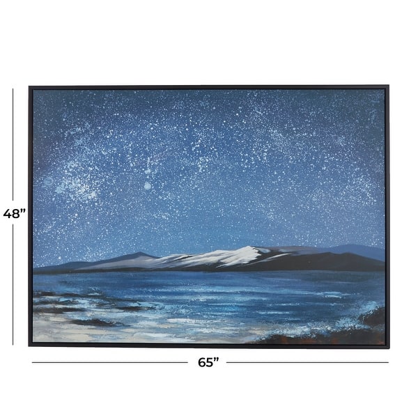 Blue Canvas Night Sky Landscape Living Room Framed Wall Art with Black Frame