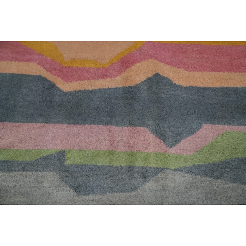 Hand-knotted Tribal Wool Multi-Colored Stripe Oriental Area Rug - 8' 11'' X 6' 2''