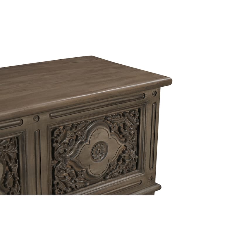 Clara Carved Solid Wood Storage Ottoman