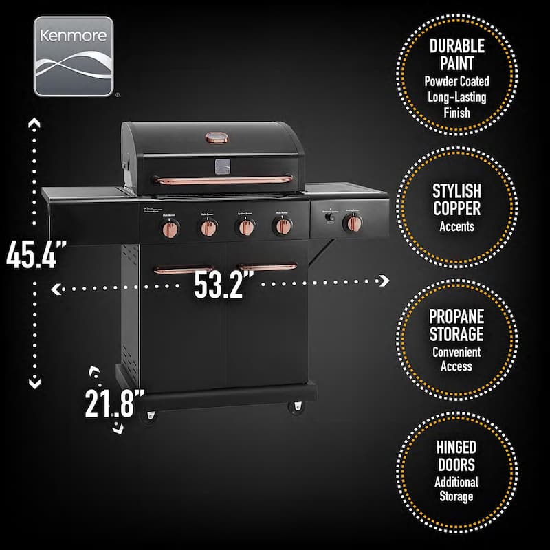 Kenmore 4-Burner Propane Gas Grill with Searing Side Burner in Black/Copper