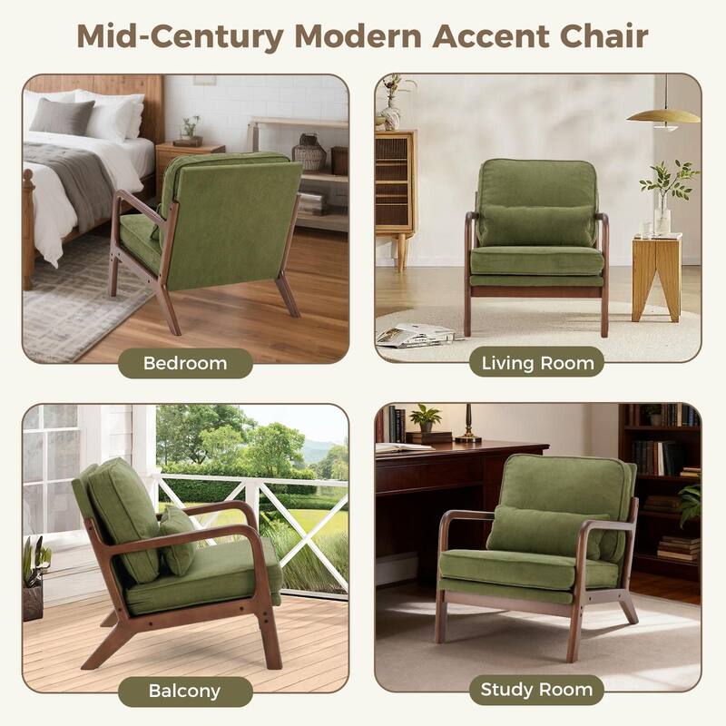 Rossetta Mid-Century Modern Solid Wooden Accent Chair with Arms and Waist Cushion