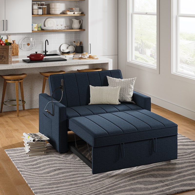 Duane Modern Upholstered Sleeper Sofa with Mobile Phone Holder by HULALA HOME