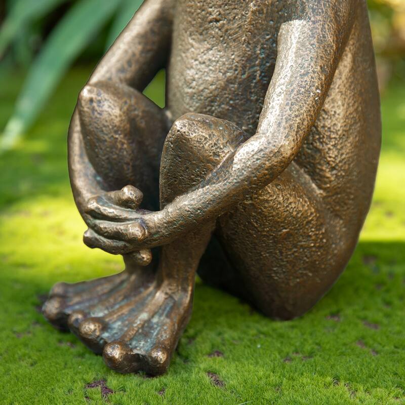 Glitzhome 12''H Resin Bronze Squatting Sitting Frog Statue