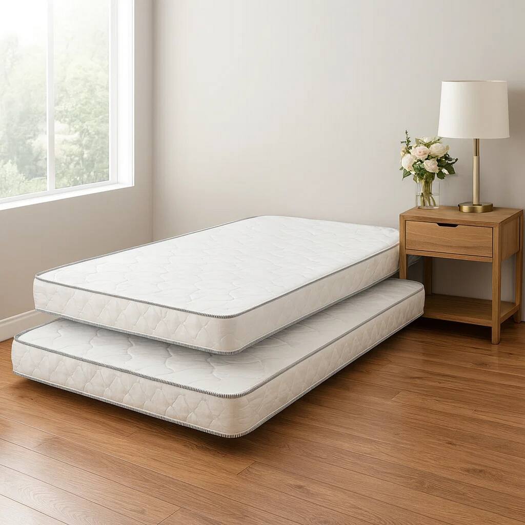 Sly 6 Inch Twin Size Mattress Set of 2, Medium Polyurethane Foam Core