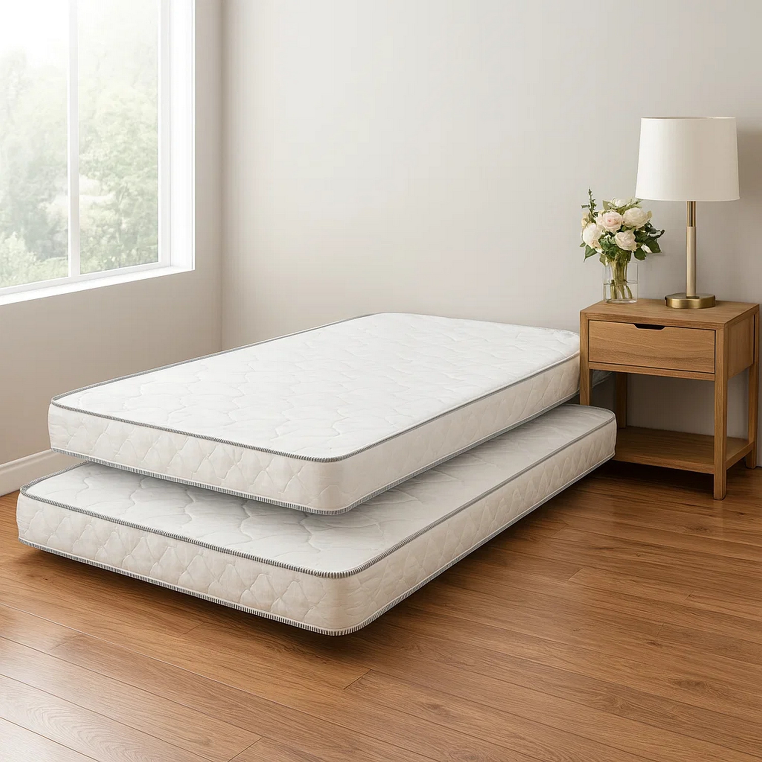 Sly 6 Inch Twin Size Mattress Set of 2, Medium Polyurethane Foam Core