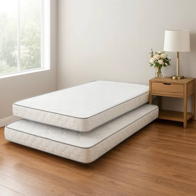 Sly 6 Inch Twin Size Mattress Set of 2, Medium Polyurethane Foam Core