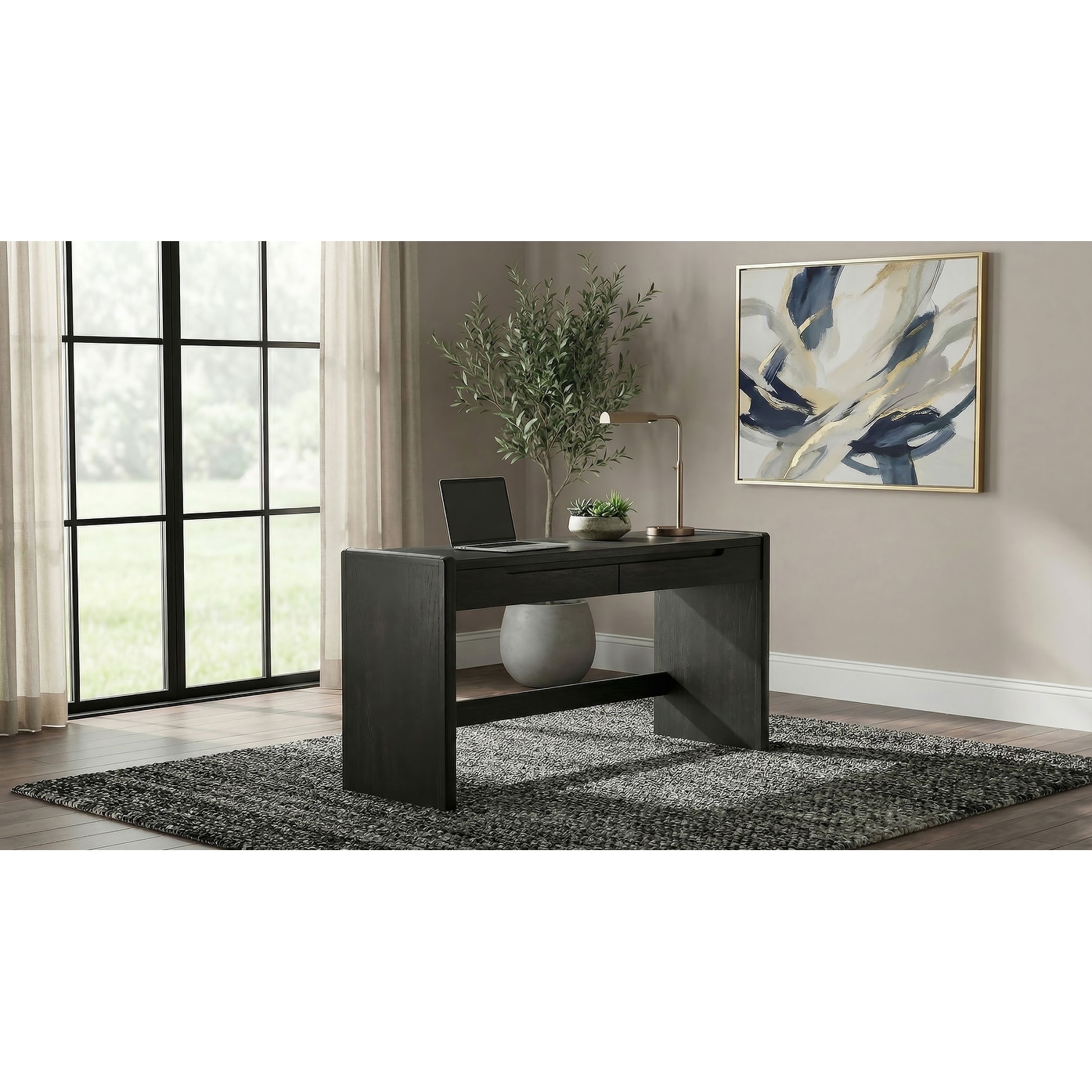 Leandro 2-drawer Home Office Writing Desk Burnished Black