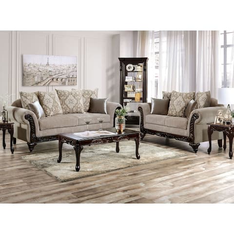 Furniture of America Memford Traditional Beige Padded 2-Piece Sofa Set