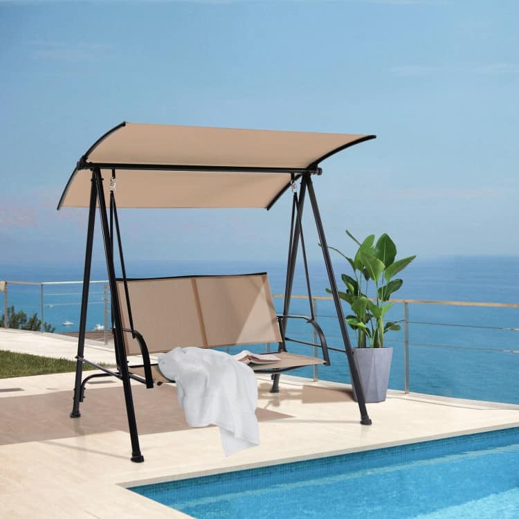 2-Seat Outdoor Canopy Swing with Comfortable Fabric Seat and Heavy-duty Metal Frame - 58" x 45" x 70"